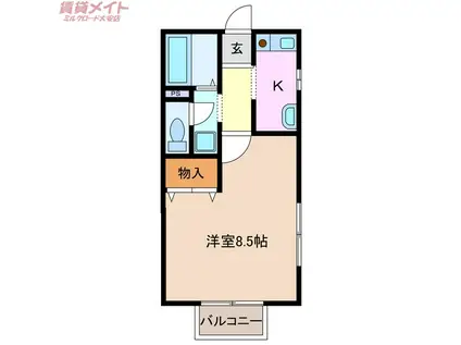 ハイツソートフルB棟(1K/2階)の間取り写真