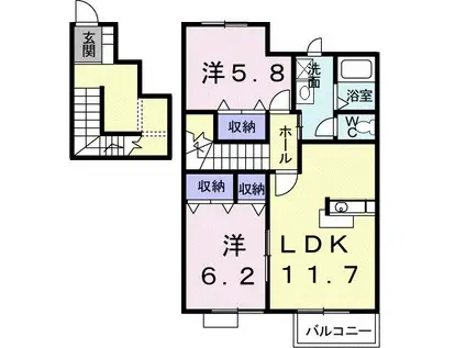 パティオアンソレイエE(2LDK/2階)の間取り写真