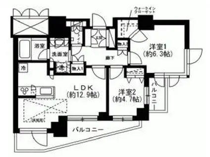 アリビオーレ神楽坂(2LDK/18階)の間取り写真