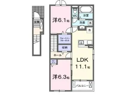 シュペールコートI(2LDK/2階)の間取り写真