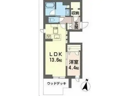 フロレスタ堤通雨宮(1LDK/1階)の間取り写真