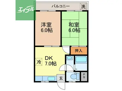 川平インターマンション(2DK/3階)の間取り写真