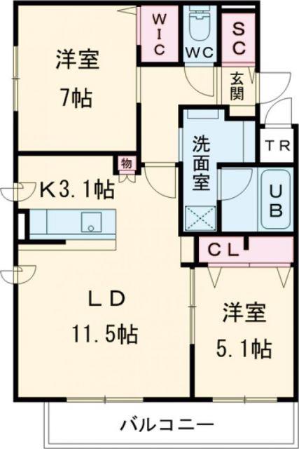 ジュノール千歳真々地(2LDK/3階)の間取り写真