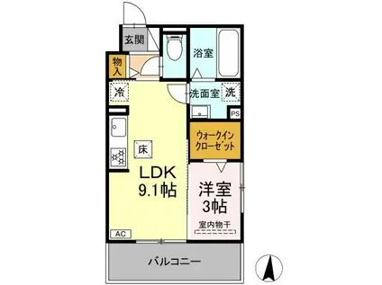 セレスティア岐南 イースト(1LDK/1階)の間取り写真