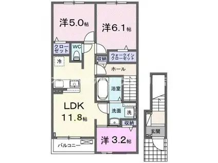 モメント(3LDK/2階)の間取り写真