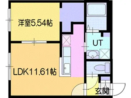 ピオネロ恵庭III(1LDK/2階)の間取り写真