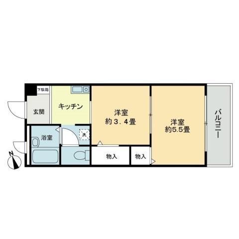 フィネス中屋敷(2K/1階)の間取り写真