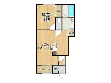 海吉Hアパート(1LDK/1階)の間取り写真