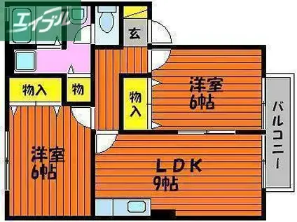 ベルデュール A棟(2DK/2階)の間取り写真