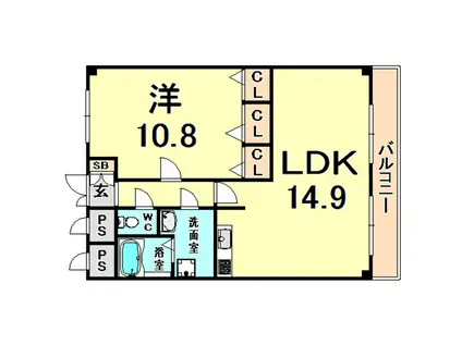 夙川ニューコーポ(1LDK/5階)の間取り写真