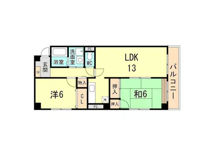 ドミール湊西(2LDK/5階)の間取り写真