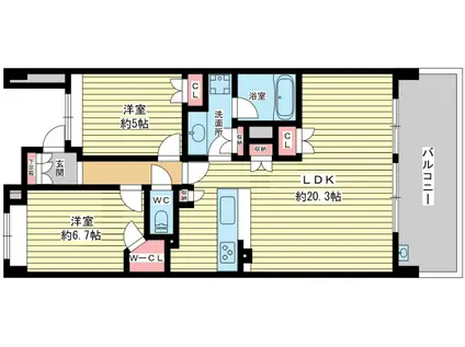 クレヴィア緑地公園ザ・レジデンス(2LDK/4階)の間取り写真