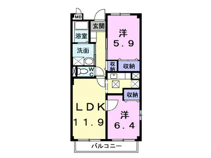 サンリッツ高宮A(2LDK/3階)の間取り写真