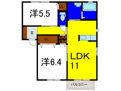 メゾンドソレイユI番館(2LDK/2階)の間取り写真