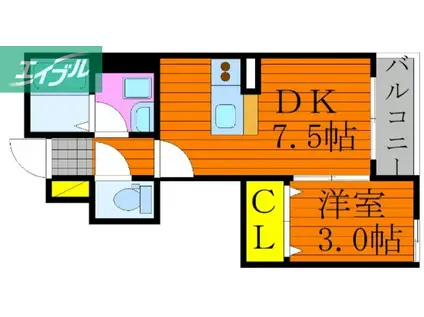 バルコティラール(1DK/1階)の間取り写真