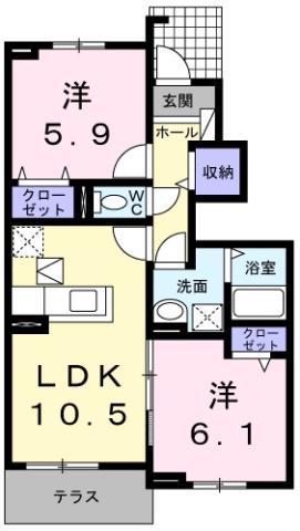 フランメゾン南沖洲B(2LDK/1階)の間取り写真