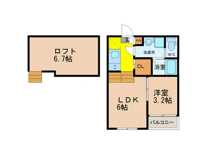 ル・クール(2K/1階)の間取り写真