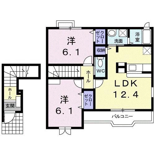 パレ・アルカンシェルI(2LDK/2階)の間取り写真