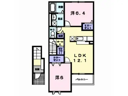 グランスクエアー参番館(2LDK/2階)の間取り写真