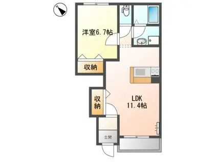 フィオーレII(1LDK/1階)の間取り写真