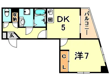 中西フラット(1DK/3階)の間取り写真