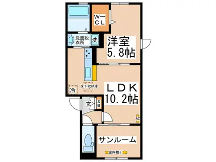 セキュレア須屋 B・C(1LDK/2階)の間取り写真