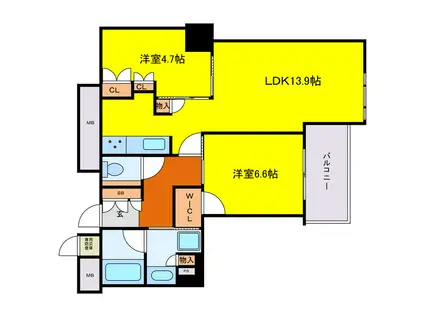 ブランズタワー大阪本町(2LDK/34階)の間取り写真