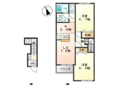 ルミナスハイムA(2LDK/2階)の間取り写真