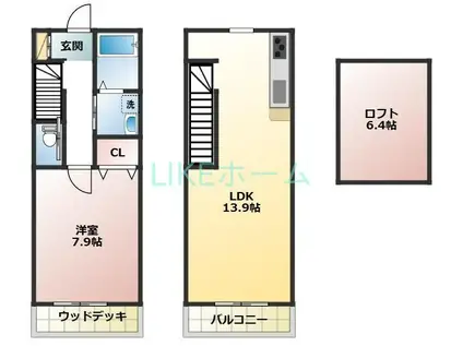 ボワ・リジェール・トワ(1LDK/2階)の間取り写真