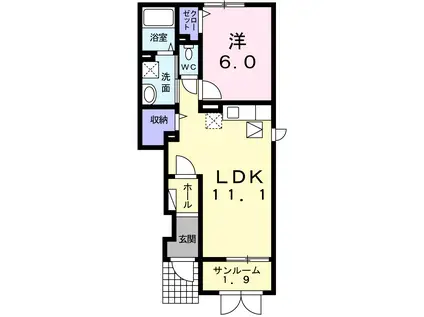 イーハトーヴD(1LDK/1階)の間取り写真
