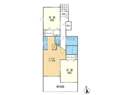 グランドテール(2LDK/1階)の間取り写真