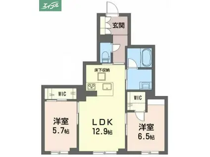 ベレオガーデンズ北方II(2LDK/1階)の間取り写真