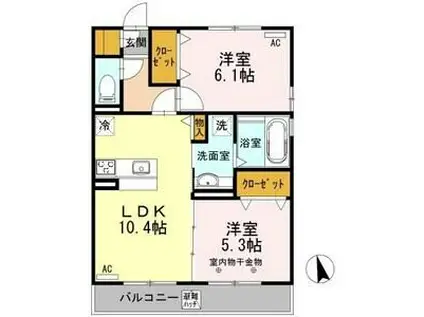 ヴィラ グレンディール(2LDK/3階)の間取り写真