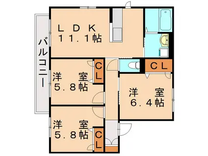 ファインメゾン上の原III (3LDK/2階)の間取り写真