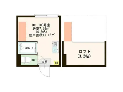 SUNNYPLACE(ワンルーム/1階)の間取り写真