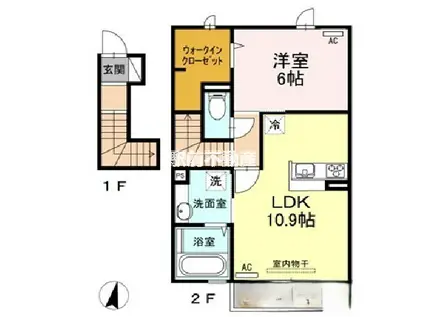 クローバーハイツ慶館(1LDK/2階)の間取り写真