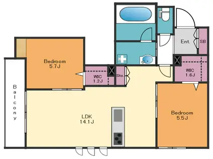 ORANGETTE(2LDK/2階)の間取り写真