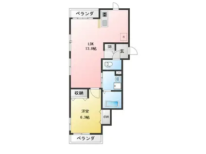 シュヴァル新宿(1LDK/2階)の間取り写真