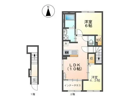 ラ・プレール(2LDK/2階)の間取り写真