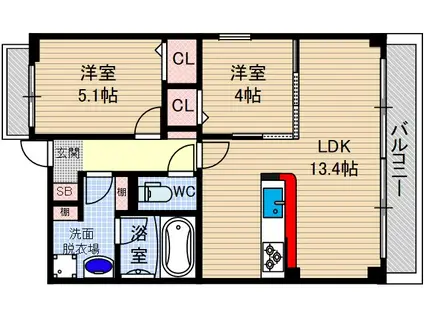 ルヴェール高槻(2LDK/2階)の間取り写真