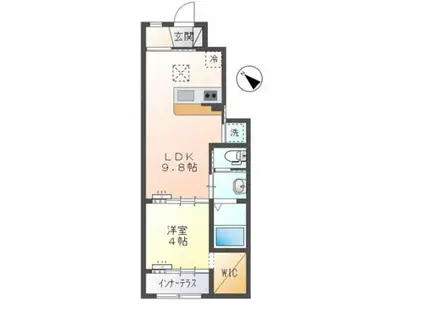 東武東上線 若葉駅 徒歩14分 2階建 築1年(1LDK/1階)の間取り写真