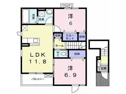 ポポラ オオツ II(2LDK/2階)の間取り写真