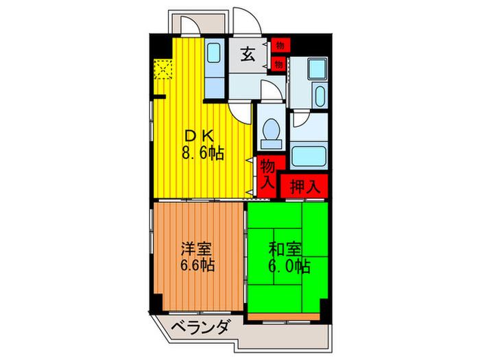 エーデルハイム(2DK/1階)の間取り写真