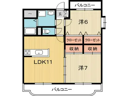 ハイツショウエイ1番館(2LDK/3階)の間取り写真