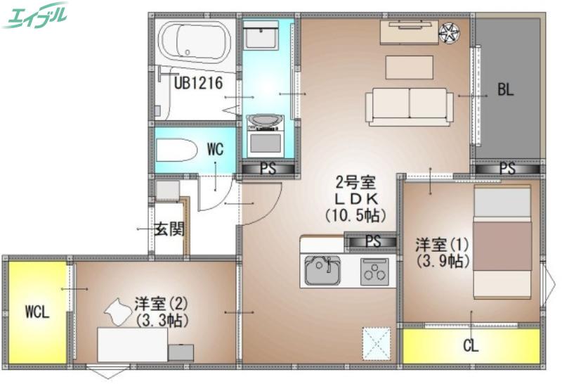 REGALEST 新福(2LDK/1階)の間取り写真