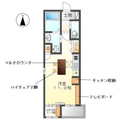 トウリ ルームズ徳川東(ワンルーム/2階)の間取り写真