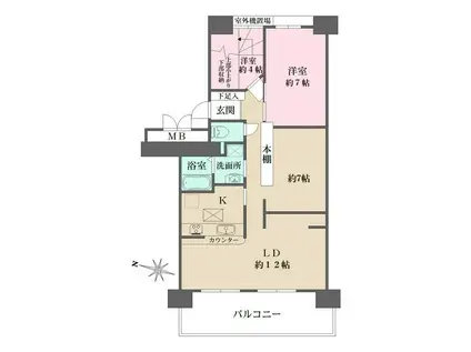 RICウエストコート4番街1番館522号棟(2LDK/1階)の間取り写真
