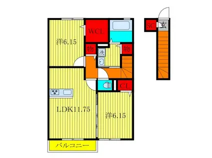 フェニックス(2LDK/2階)の間取り写真