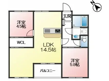 御崎北ビル(2LDK/10階)の間取り写真
