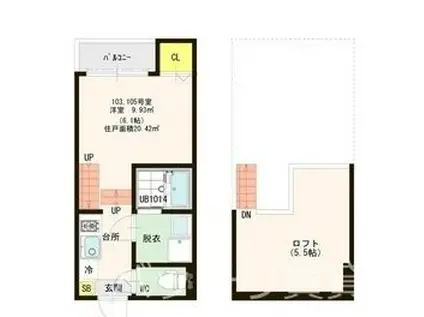 ハーモニーテラス唐原VI(1K/1階)の間取り写真